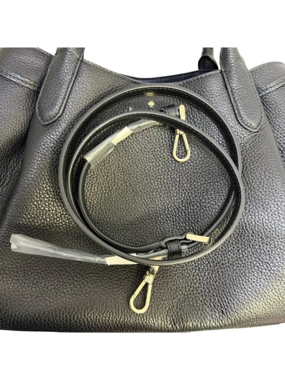 Kate Spade Black Pebbled Leather Satchel Bag With Adjustable Crossbody Strap